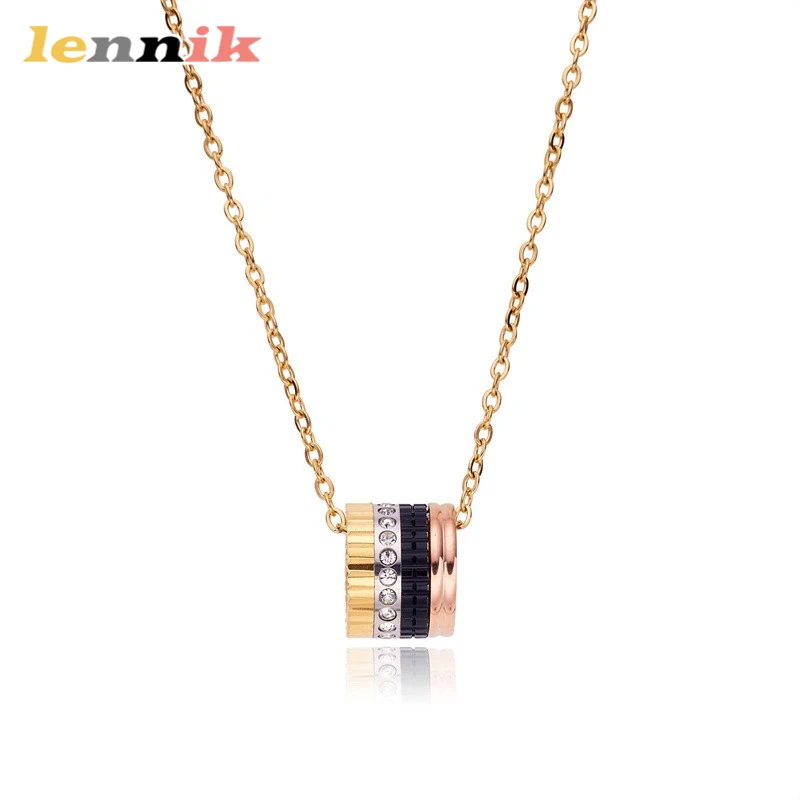 

LENNIK Black and White Ceramic Necklace Women's Stainless Steel 18k Gold-plated Fashionable Small Steel Ring Collarbone Necklace