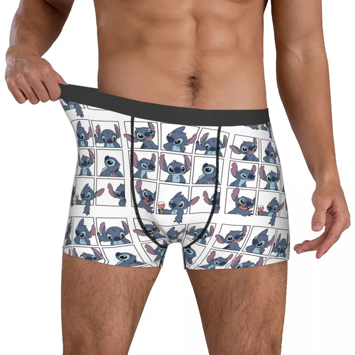 Man's Emotions Of Stitch Cute Boxer Briefs Ultra Soft Cartoon Underwear Printing Novelty Breathable Panites