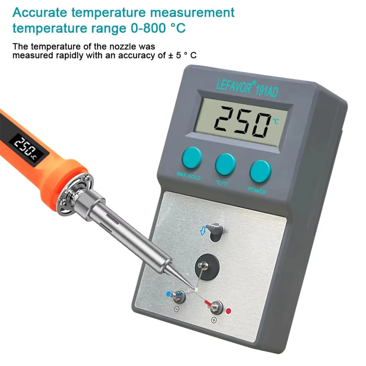 A04I LF191AD Soldering Iron Tip Thermometer Tester 0-800 C with 5 X Lead Free Sensor K Type Thermocouple C/F Switch