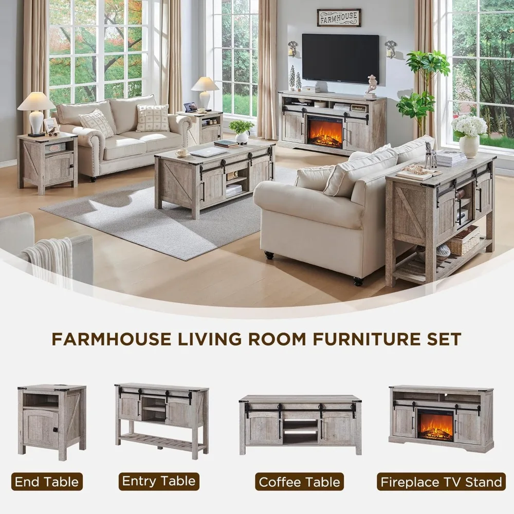 Farmhouse Lift Top Coffee Table with Sliding Door, 48" Large Rustic Center Table with Hidden Storage Compartment