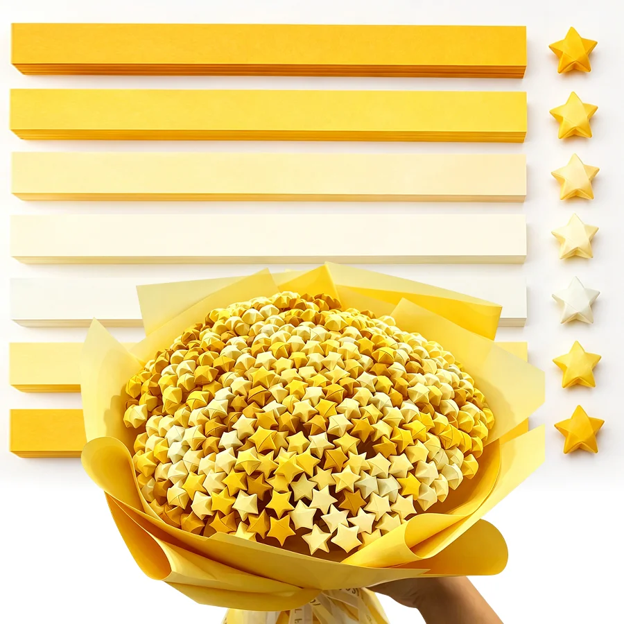 Yellow Gradient Star Origami Paper Strips, Easy Fold 3D Lucky Star Paper, DIY Craft Materials for Festival Decor, Souvenir XJM