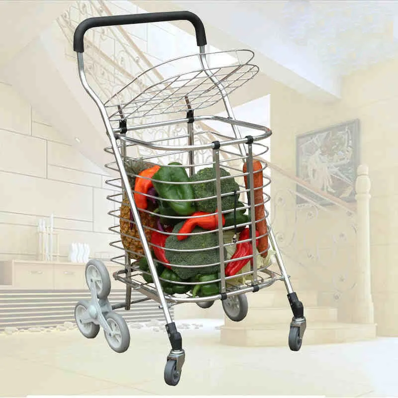 Shopping cart shopping cart climbing stairs folding small pull cart upstairs portable trailer trolley aluminum alloy vegetable b