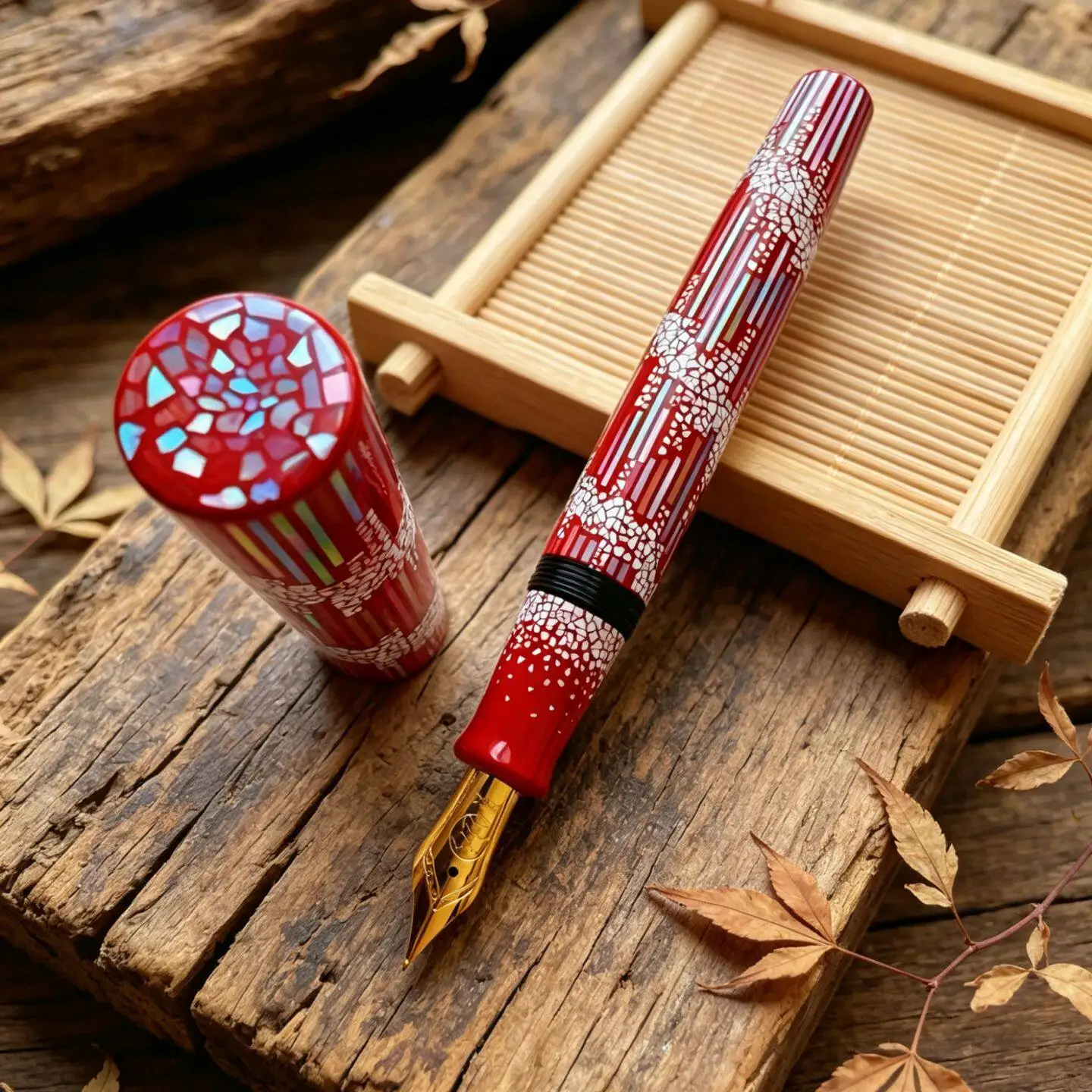 SELMY Hand Made Red Red Lacquer Cumberland Ebonite Hard Rubber BOCK F Nib Luminous eggshell Raden Fountain Pen Pilot 30 Size