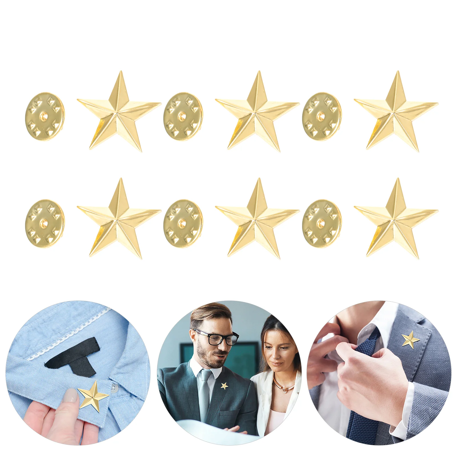 12 Pcs Pentagram Badge Elegant Badges Premium Star Rating Lapel Pins Metal Universal Decorative Party Supply Zinc Alloy