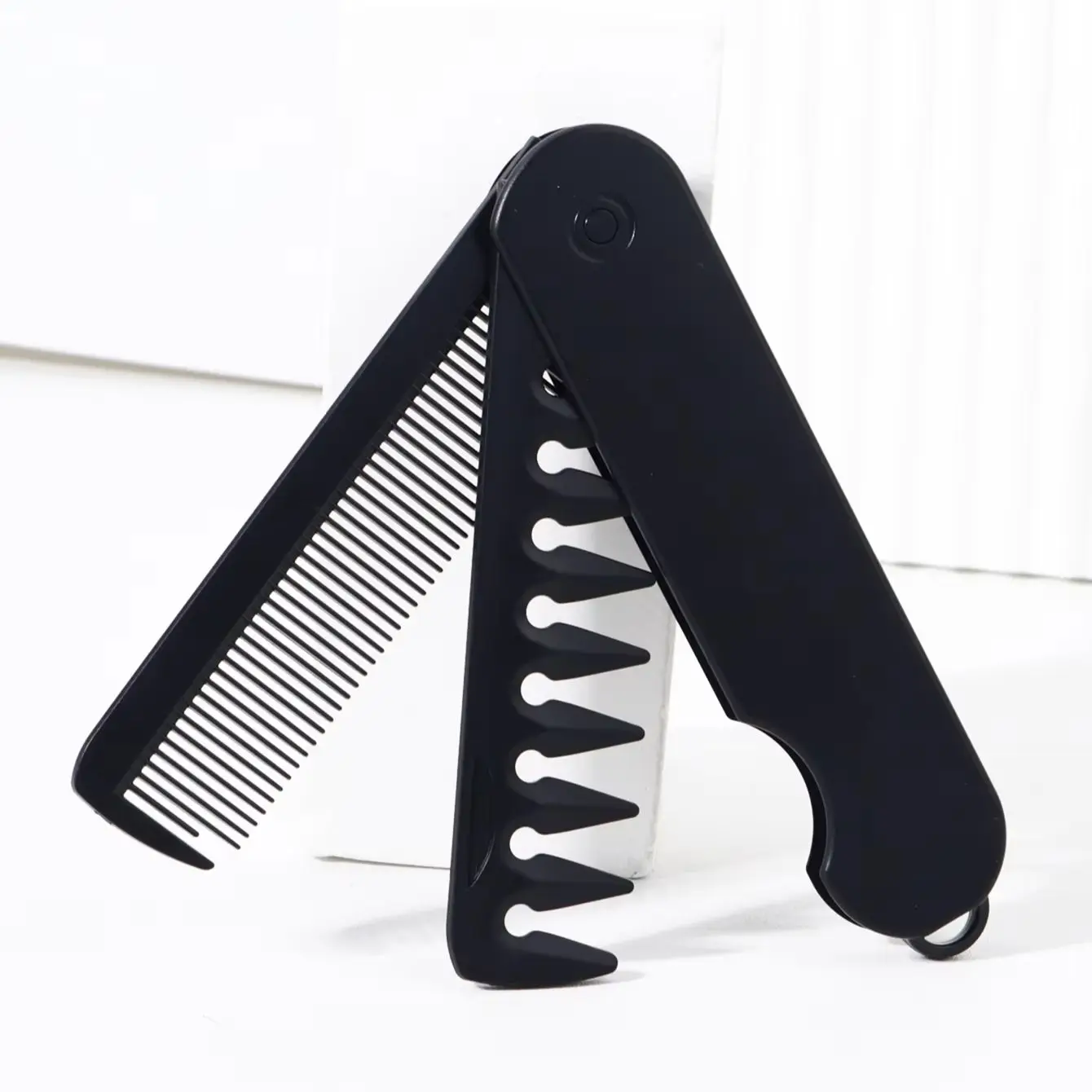 2-in-1 Folding Hair Comb, Beard Comb, Dual Tooth Design, Durable ABS Plastic Handle and Brush, Portable for Travel