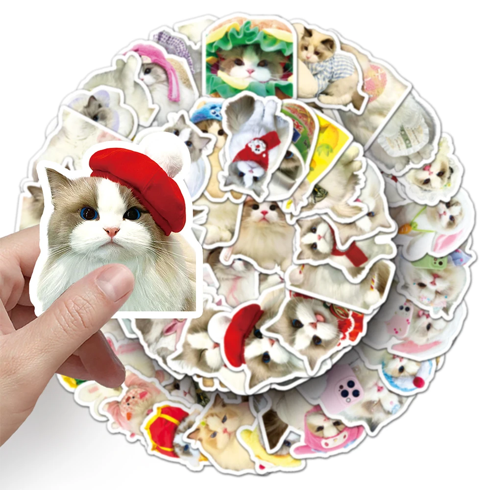 10/30/50pcs Cute Ragdoll Cat Cartoon Stickers Kawaii Graffiti Decals Waterproof DIY Phone Case Notebook Luggage Sticker Packing