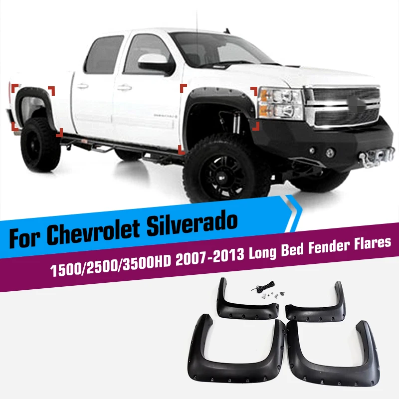 

Fender Flares For Chevrolet Silverado 1500/2500/3500HD 2007 2008 2009 2010 2011 2012 2013 Long Bed ABS 4x4 Exterior Accessories