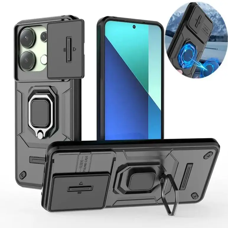 

For Xiaomi Redmi Note 13 4G Case Shockproof Magnetic Ring Case For Redmi Note13 4G Slide Camera Lens Stand Protect Cover