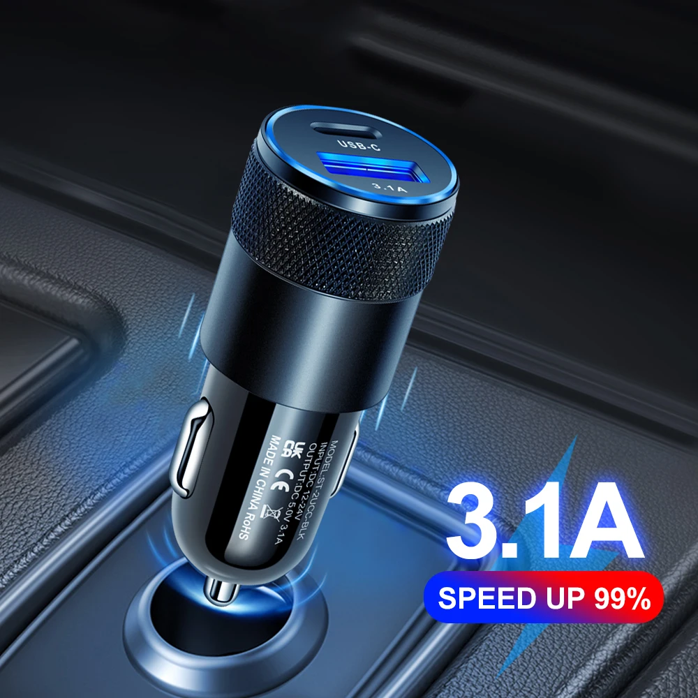 3,1 A Dual USB Auto Ladegerät QC 3,0 Schnelle Lade PD Telefon Ladegerät Auto Zigarette Leichter Adapter 12-24 V für iPhone Xiaomi Huawei