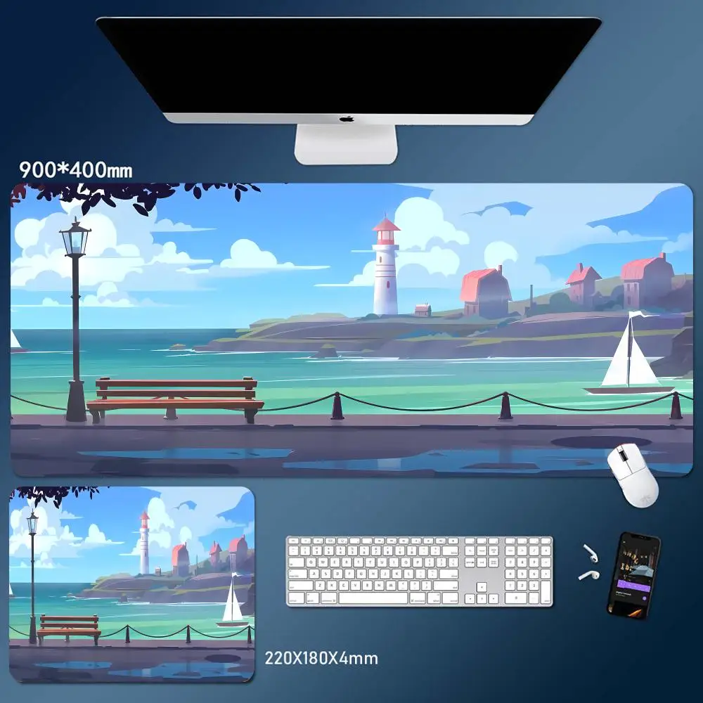 

Illustrated Lighthouse Mouse Pad Desk Mouse Pad Nice HD Desk Pad Extended Gaming Keyboard Mats Large XXL Gamer Mousepad 90x40