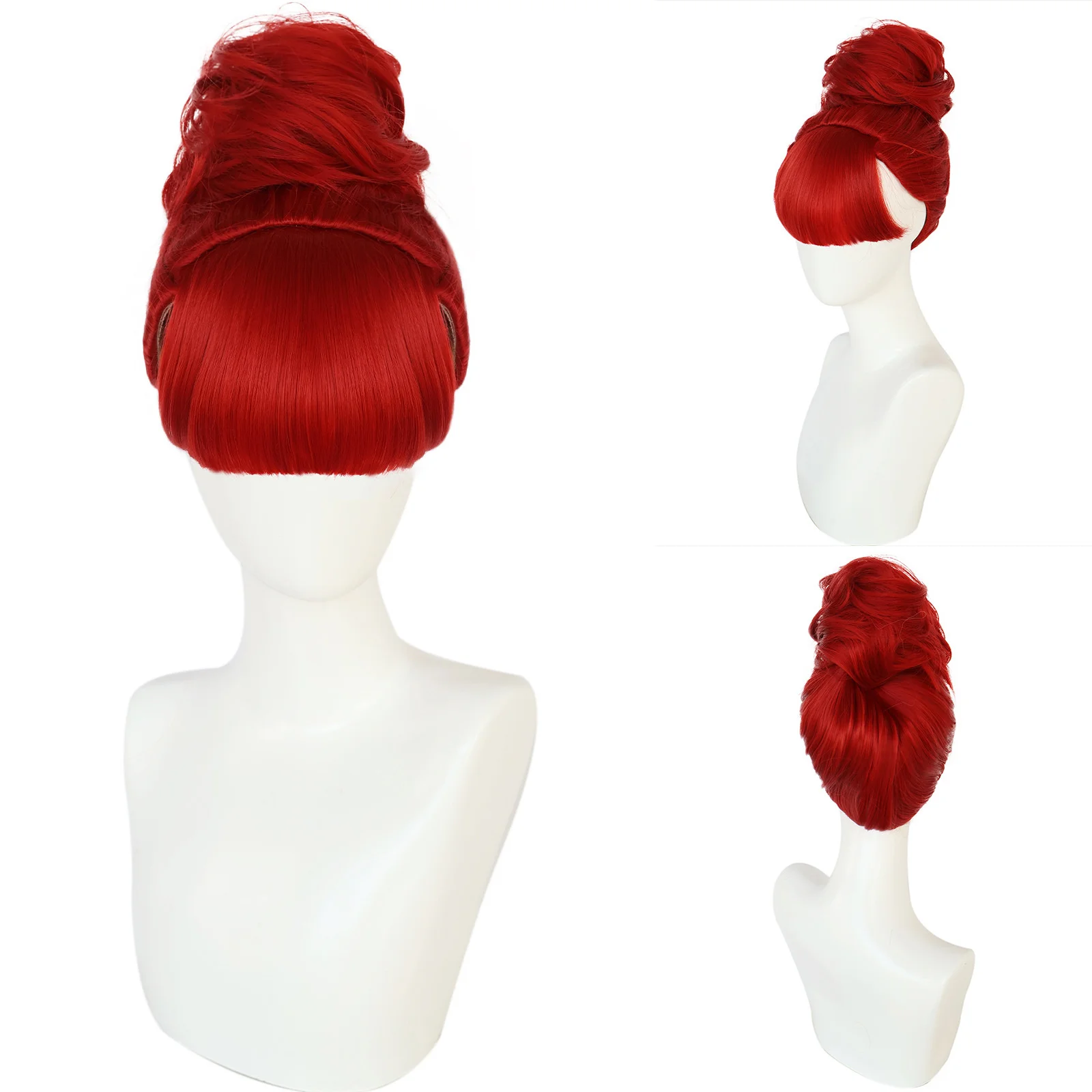 Miss Argentina Dead Receptionist Cosplay Short Red Wig with Bangs Curly Heat Resistant Synthetic Halloween Costume Accessories