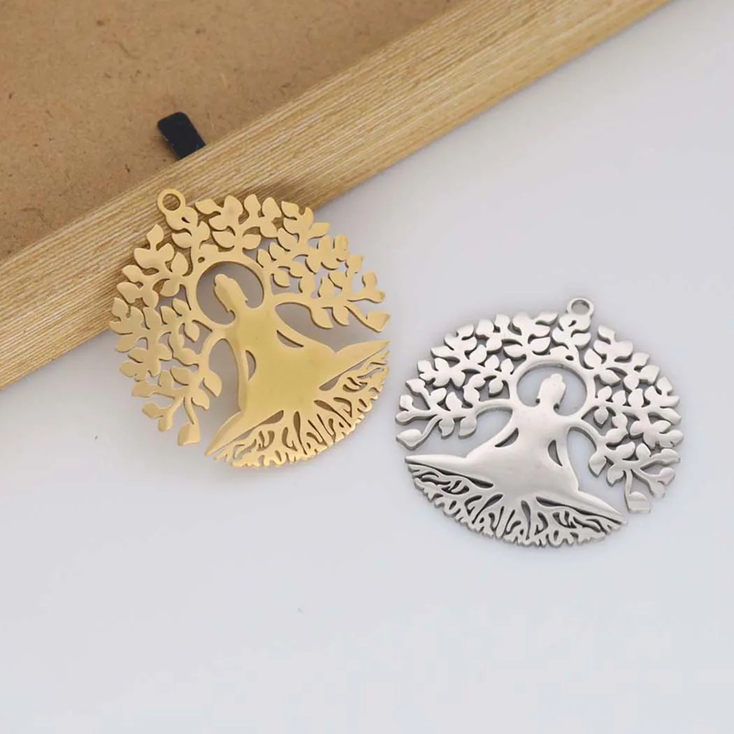 New fashion stainless steel hollow life tree Yoga meditation Big pendant DIY necklace bracelet Keychain pendant accessories