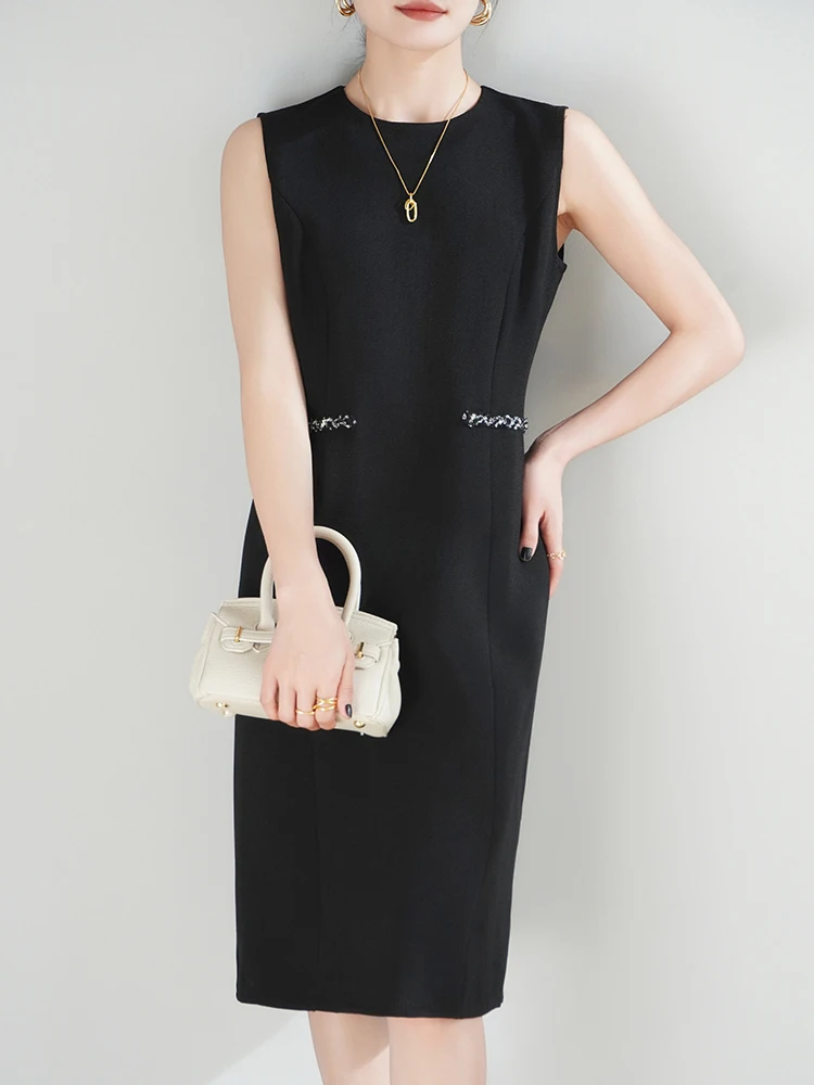 

Элегантное летнее женское платье-жилет с круглым вырезом и эффектом утяжки талии в стиле Хепберн, высококачественное китайское производство