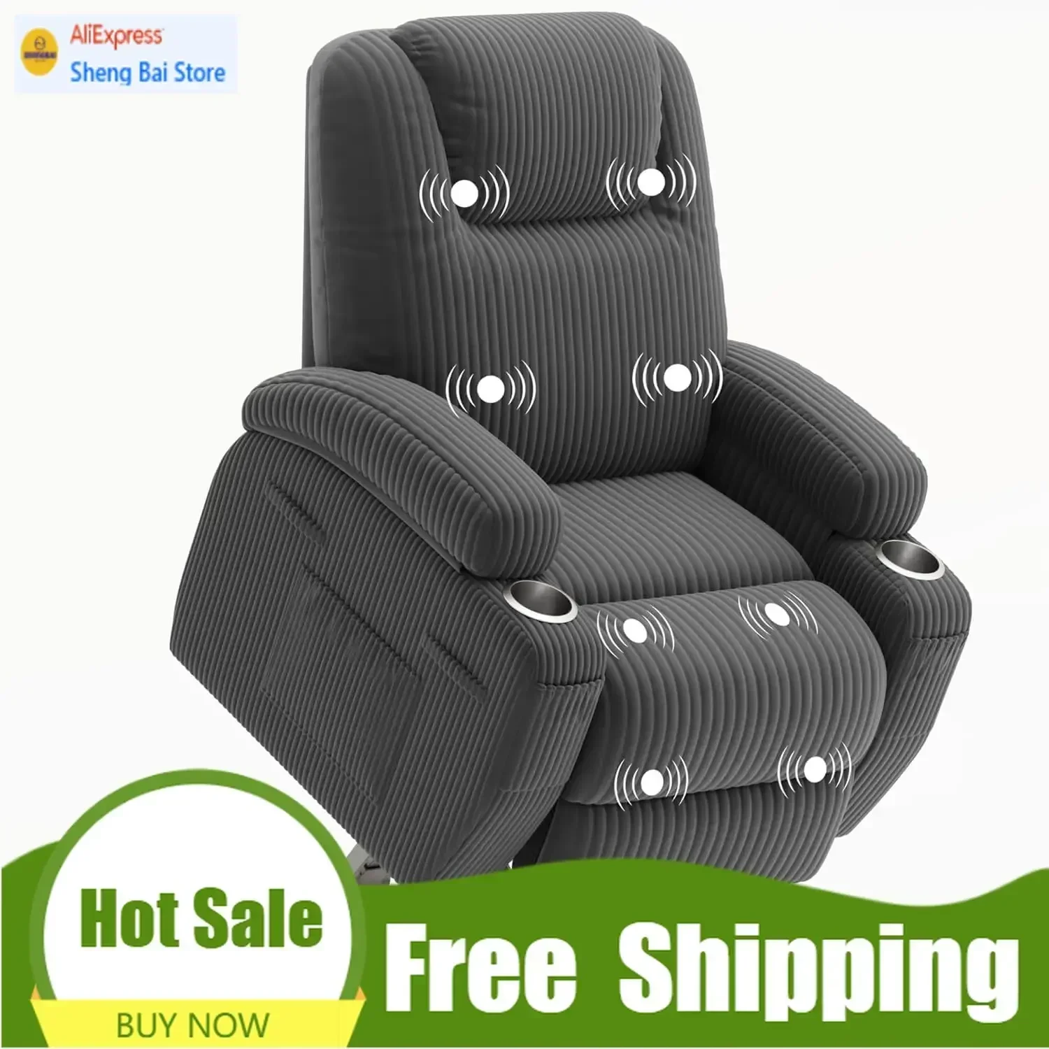 BestsellerBestsellerChairs for Elderly, Corduroy Ergonomic Design with Cup Holders & Side Pockets, Remote Control (Dark Gray)