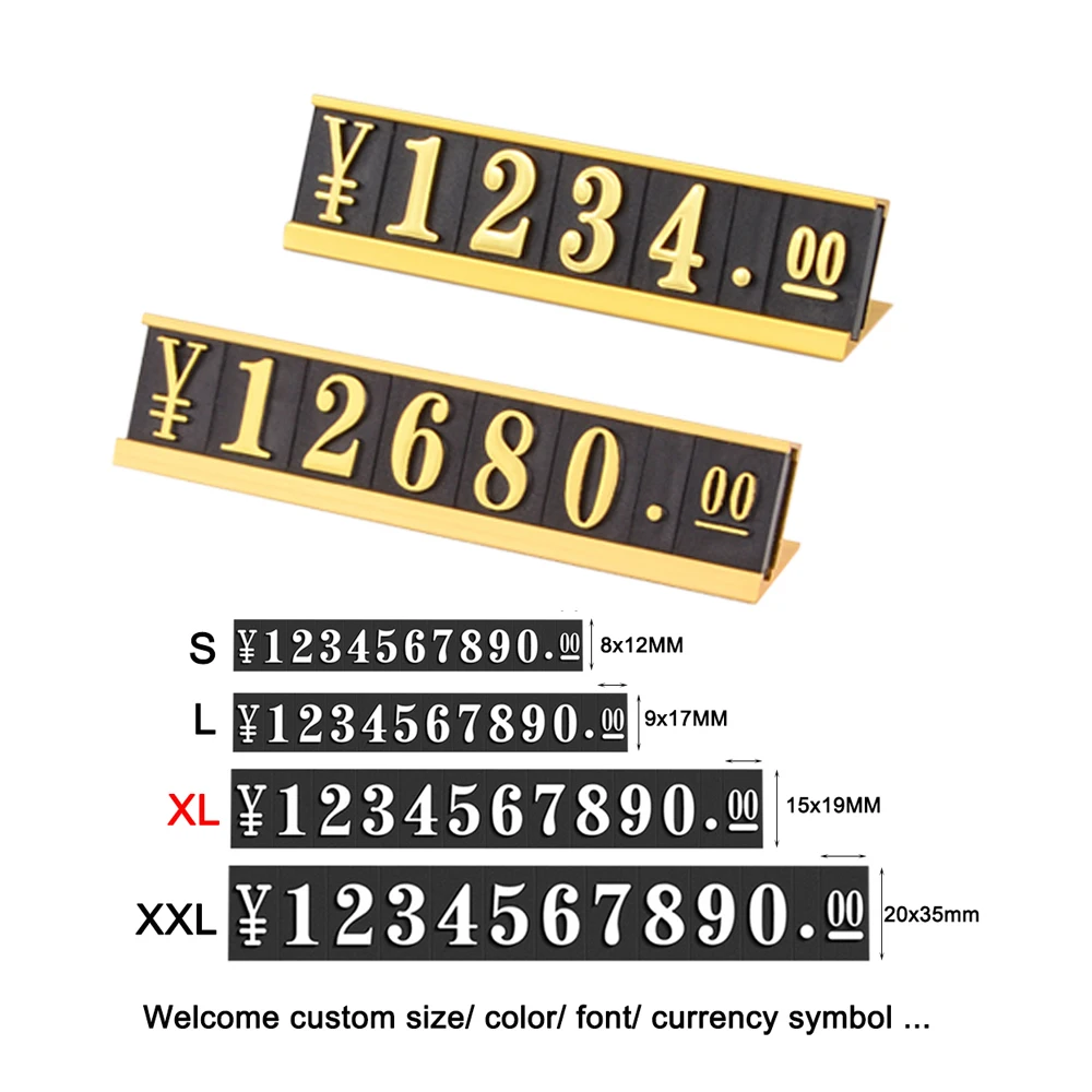 19X15MM XL Pricing Cube Price Tag | Adjustable Digit Counter Stand Label Metal Figures Display Block | Arc Slant Flat Frame Opts