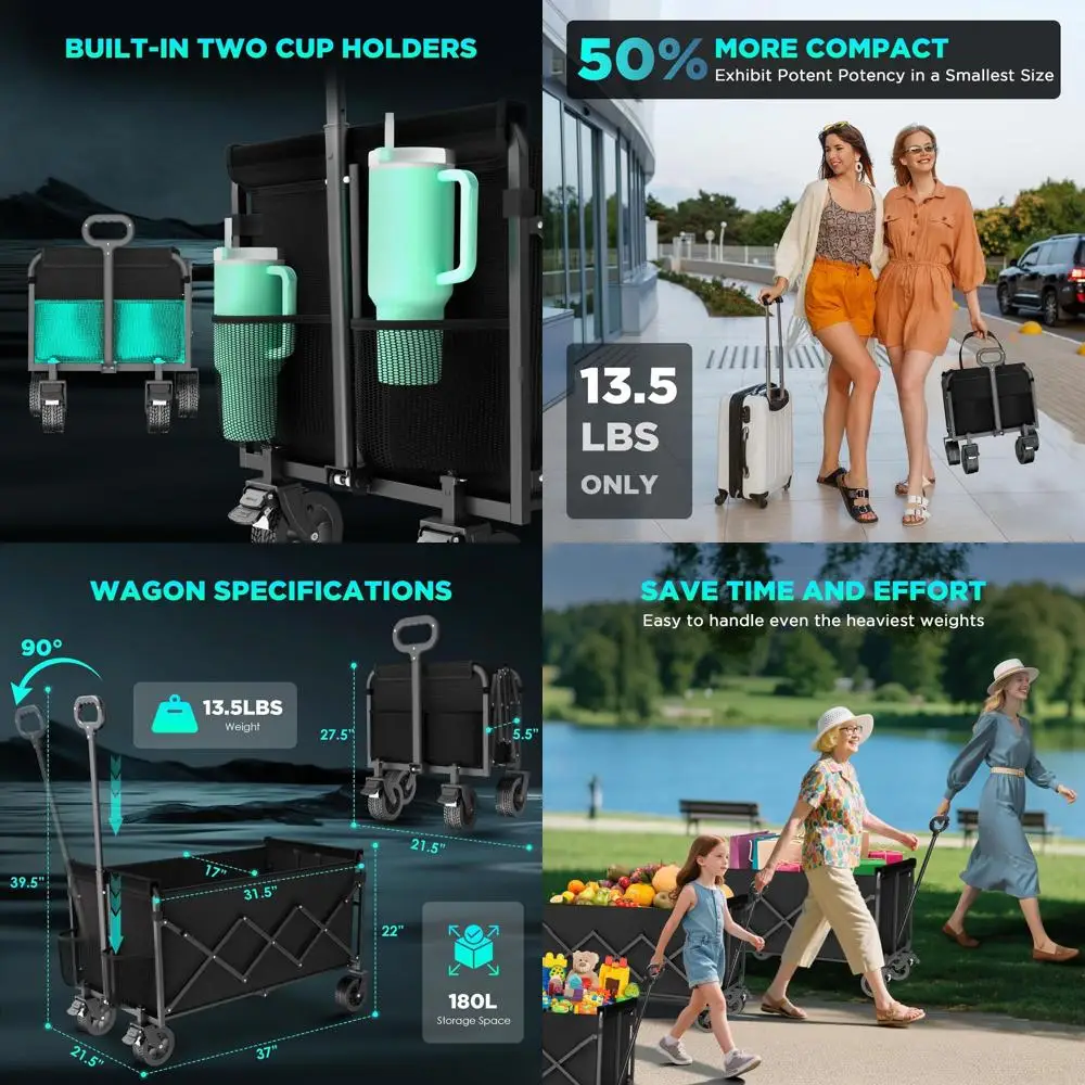 

Складной универсальный тележка емкостью 500 фунтов, вездеходными колесами и держателями для напитков.