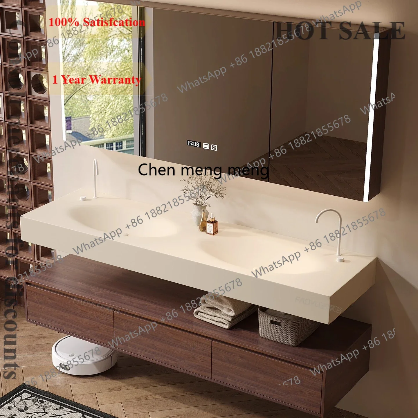 B567 New Corian integrated basin medieval hotel style bathroom double-layer split bathroom cabinet