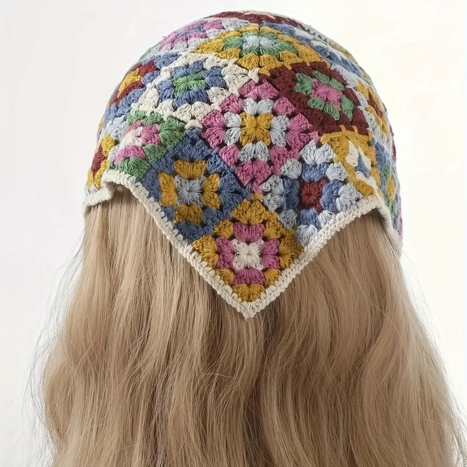 Bohemian Style Knitted Headband Women Colorful Floral Pattern Cotton Hair Accessory Normal Hair Type Handmade Crochet Kerchief 1