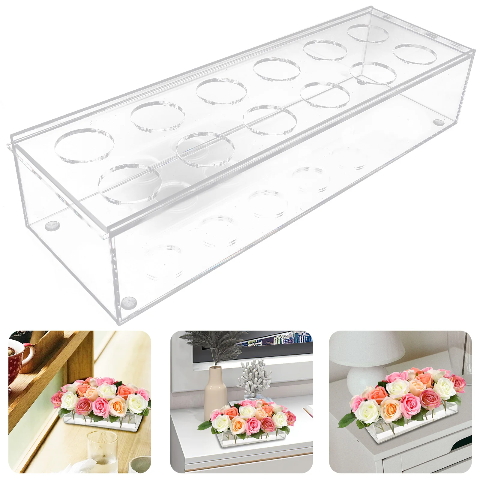 

Acrylic Floral Vase Desktop Decorative Flower for Rectangular Shape Container Arrangement Boxes