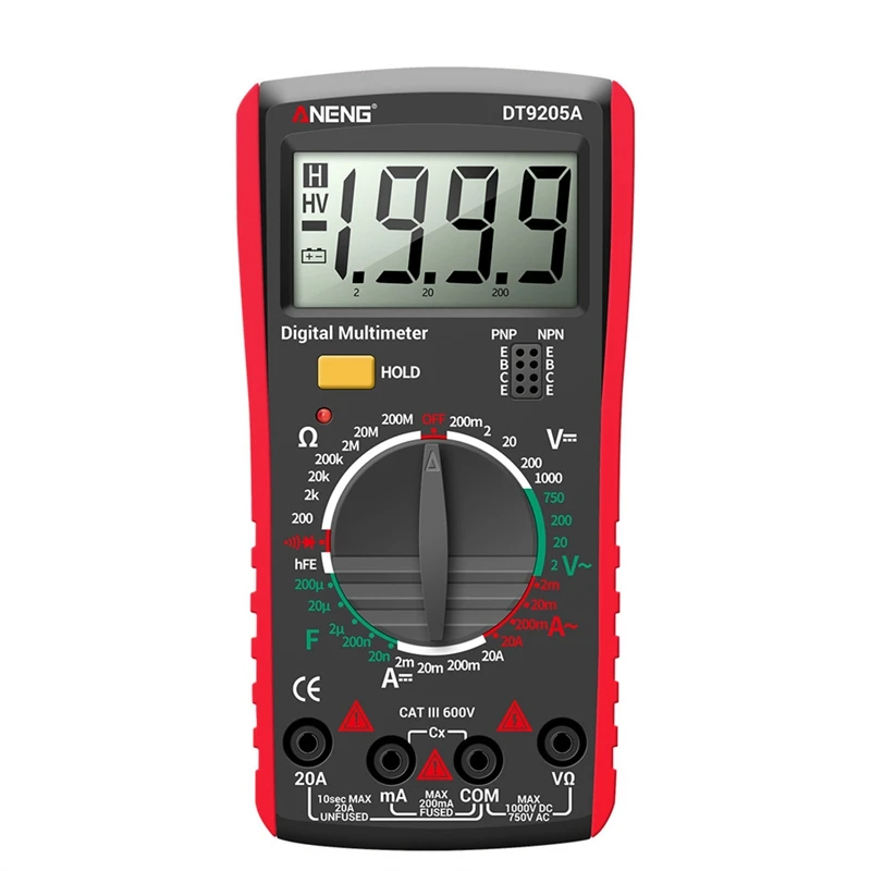 ANENG DT9205A Digital Multimeter AC/DC Transistor Tester Electrical NCV Test Meter Profesional Analog Auto Range Red