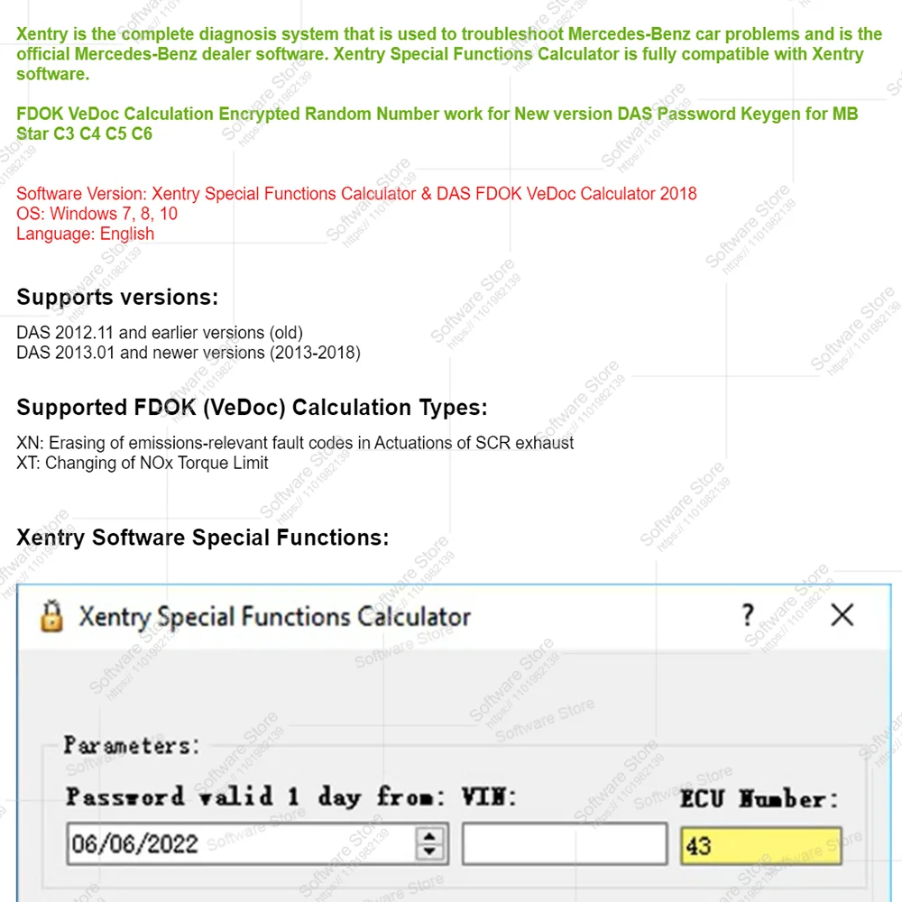 2022 Hot Keygen Xentry Special Functions Calculator & FDOK VeDoc Calculator 2018 English version car software for M ercedes-Benz