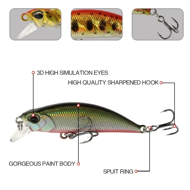 1PCS Minnow Fishing Lure 3D Eyes 50mm 5g Plastic Hard Bait Artificial Lures Wobbler Crankbait Winter Sea Fishing Bass Tackle