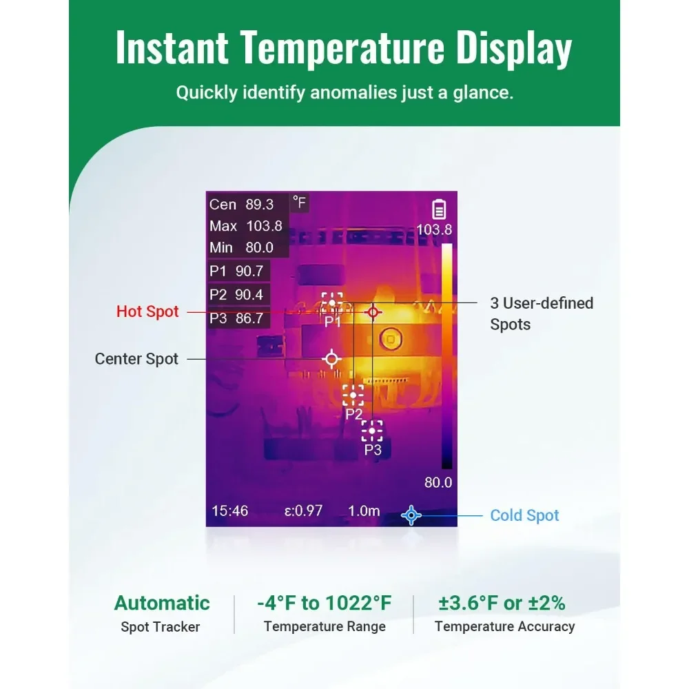 كاميرا حرارية F2VW دقة 256 × 192 بالأشعة تحت الحمراء مع كاميرا بصرية بدقة 2 ميجابكسل، كاميرا تصوير حراري بشاشة 640 × 480 3.2 بوصة #5