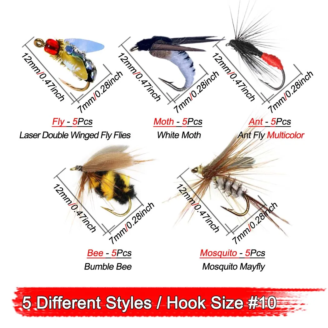 5Pcs 5 Different Styles Dry/Wet Nymph Trout Flies Lures for Insect Lure Great for Trout, Bass, Panfish & More