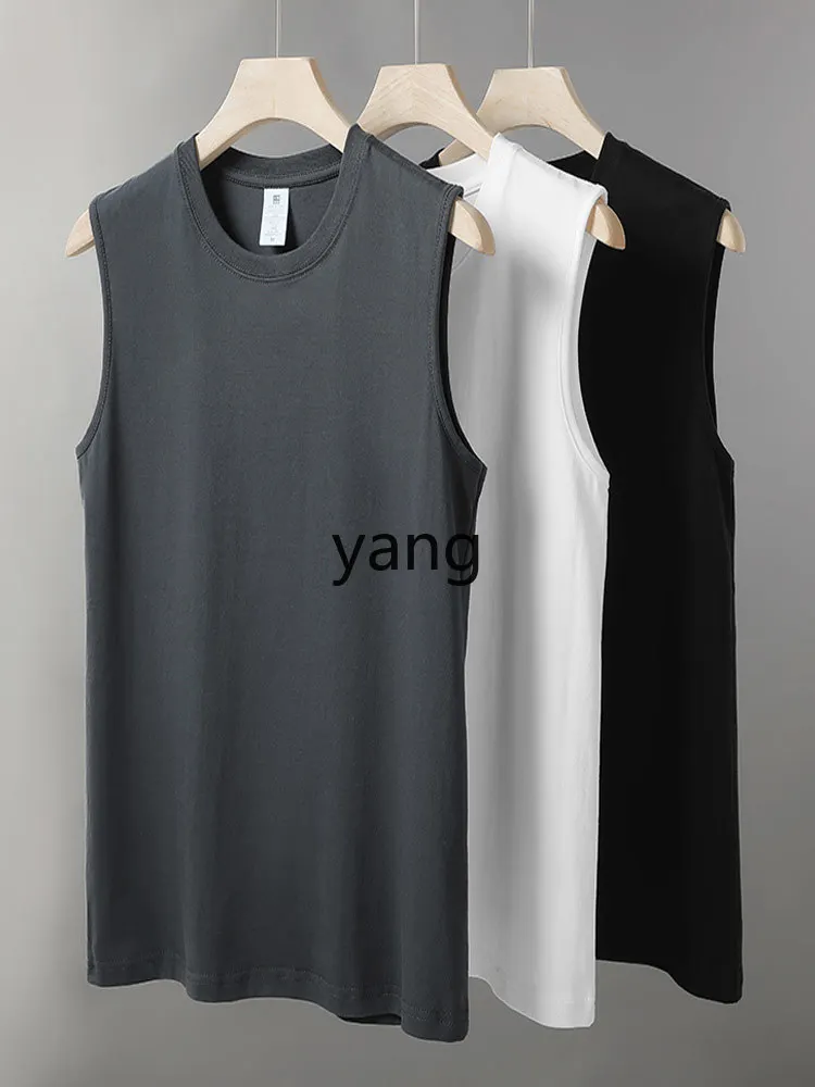 LMM Camiseta blanca de algodón de alta gama con cuello redondo, chaleco sin mangas, chaleco deportivo para fitness para hombre