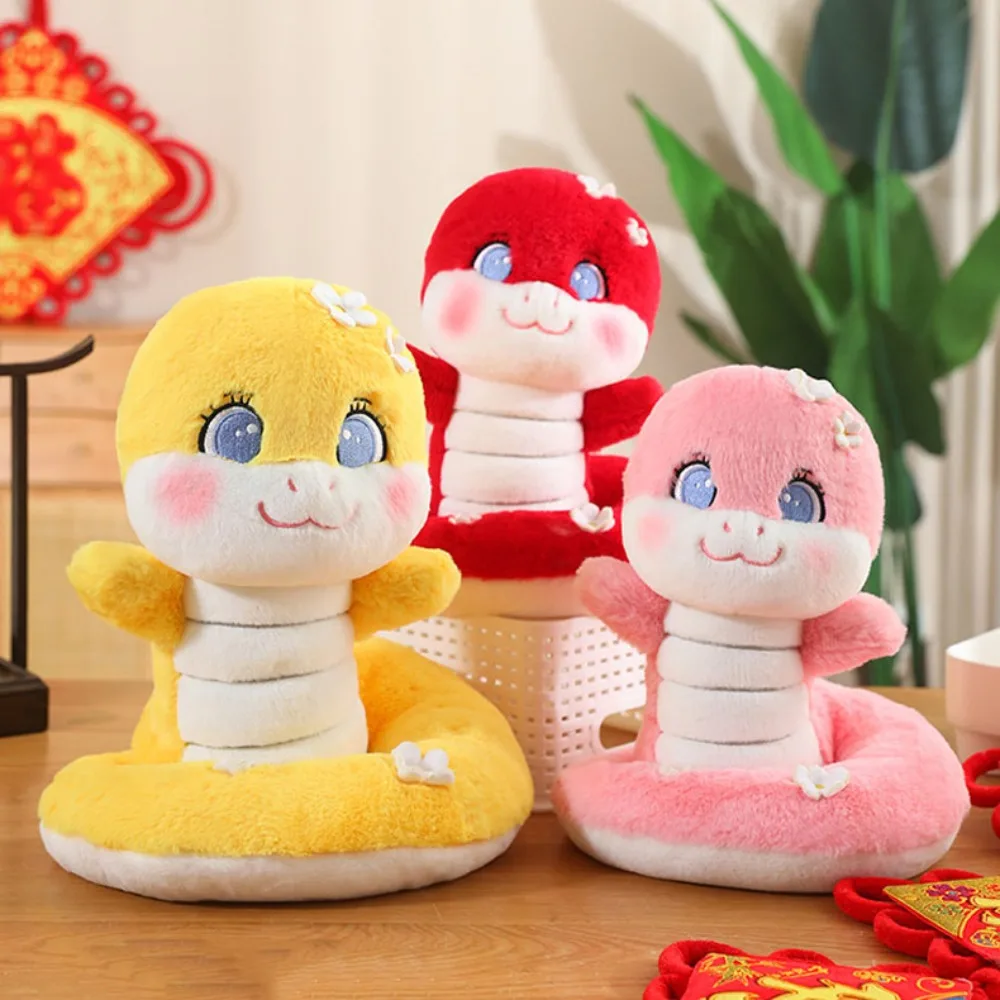 

Funny Flower 2025 Snake Year Mascot Doll with Hand Soft Snake Plush Doll Toy Cartoon Anime Lucky Snake Plushies Doll Home Decor