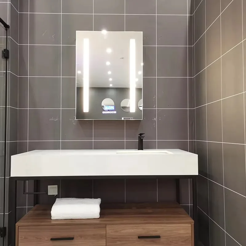 

[Горячая распродажа] оптовая продажа с фабрики для отеля, ванной комнаты, настенный подвесной алюминиевый металлический шкаф из нержавеющей стали для медицины, светодиодный умный зеркальный шкаф