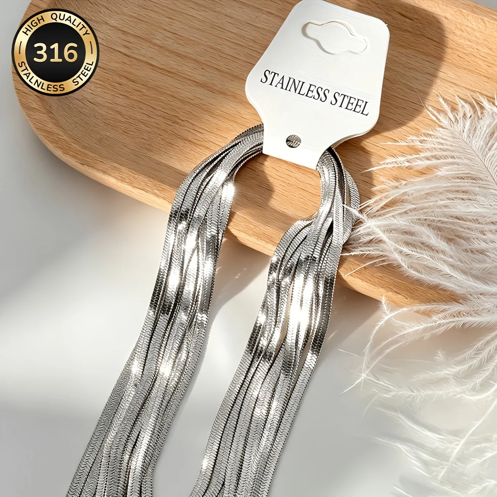14Pcs Stainless Steel Classic Blade Chain Necklace, +5Cm/1.96Inch Extension Chain, Waterproof and Durable, Non-Coated, Hypoallergenic Material, Unisex Style, Simple and Fashionable Trendy Couple's Collarbone Chain, Hip-Hop Layered Wear, Suitable for Daily Wear and Parties, Multifunctional DIY Jewelry Making Accessories, Perfect for DIY Enthusiasts