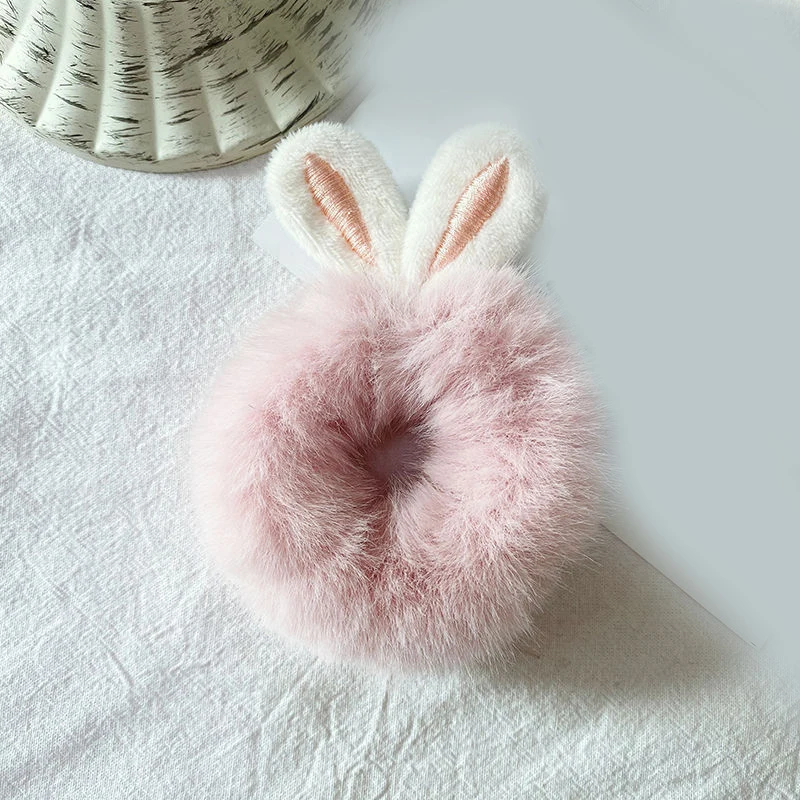 Sweet Imitation Rabbit Fur Rabbit Ears Scrunchies Elastic Hair Bands Girls Women Fur Fluffy Hair Ropes Plush Hair Accessories