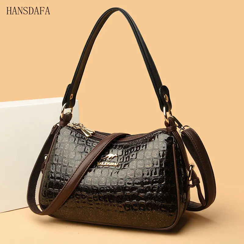 High Quality Crocodile Leather Pattern Shoulder Messenger Bag for Women 2023 Fashion Solid Color Luxury Ladies Handbag Women Bag