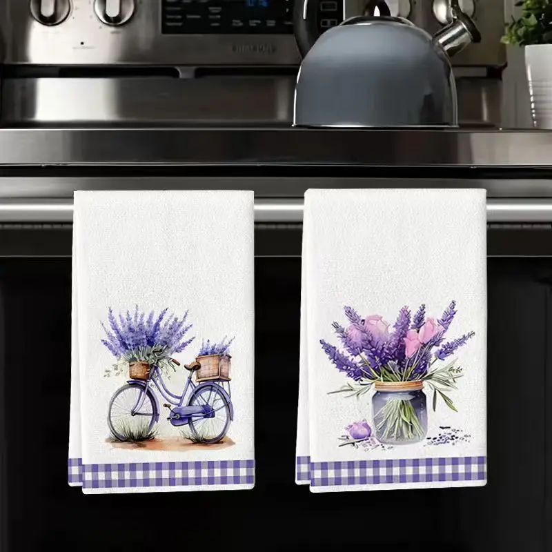 2Pcs, Purple Lavender Kitchen Towels, 40Cm*60Cm Towel Set, Super Absorbent Soft Cleaning Cloth, Cooking and Baking Tea Towel, Hand Towel, Cleaning Cloth, Dishcloth, Kitchen Decoration, Living Room Decorations, Kitchen Essentials, Home Essentials