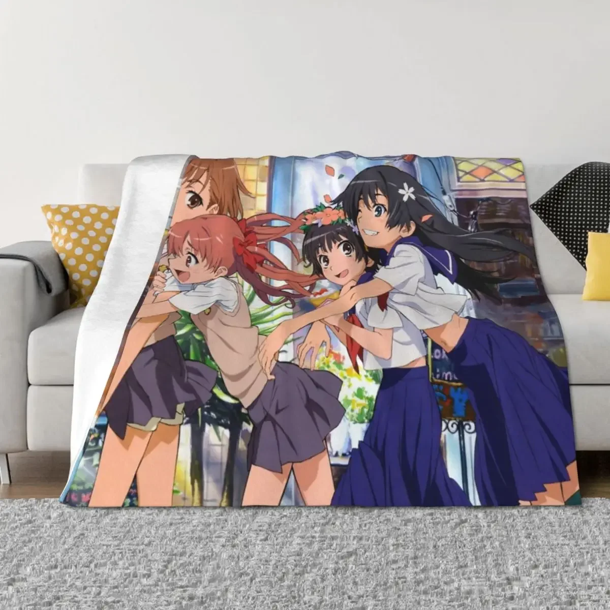 Toaru Kagaku - Misaka Mikoto، Shirai Kuroko، Saten Ruiko، Uiharu Kazari رمي بطانية قيلولة كوسبلاي أنيمي الفانيلا مانغا البطانيات #2