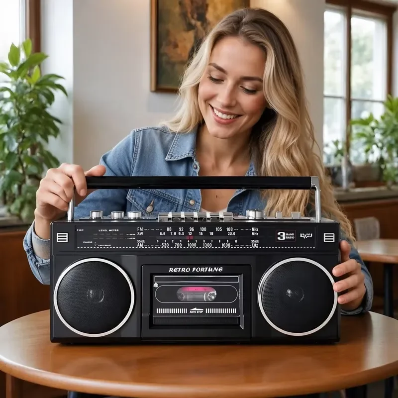 BOLRZO Retro Style FORTUEN HXD-P6 80s Style Portable Bluetooth Speaker Cassette Player Recorder with AM FM SW Radio with