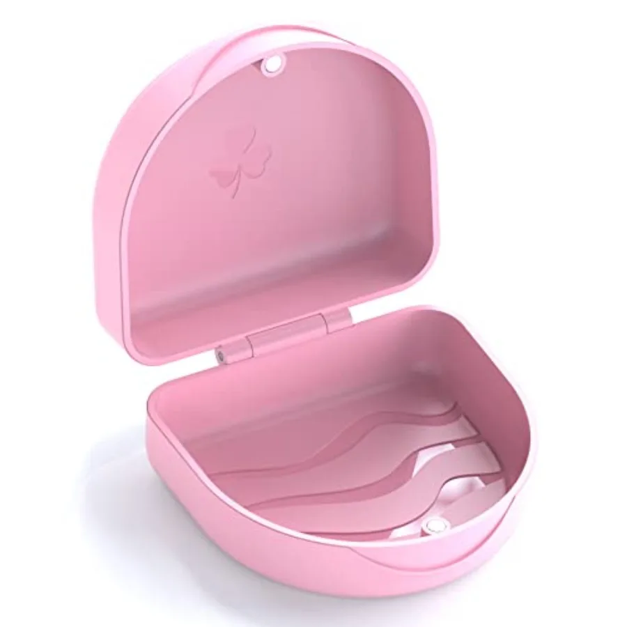 Retainer Case for Clear Aligners and Mouth Guards Pink Magnetic orthodontic storage box that doubles as a denture case for easy