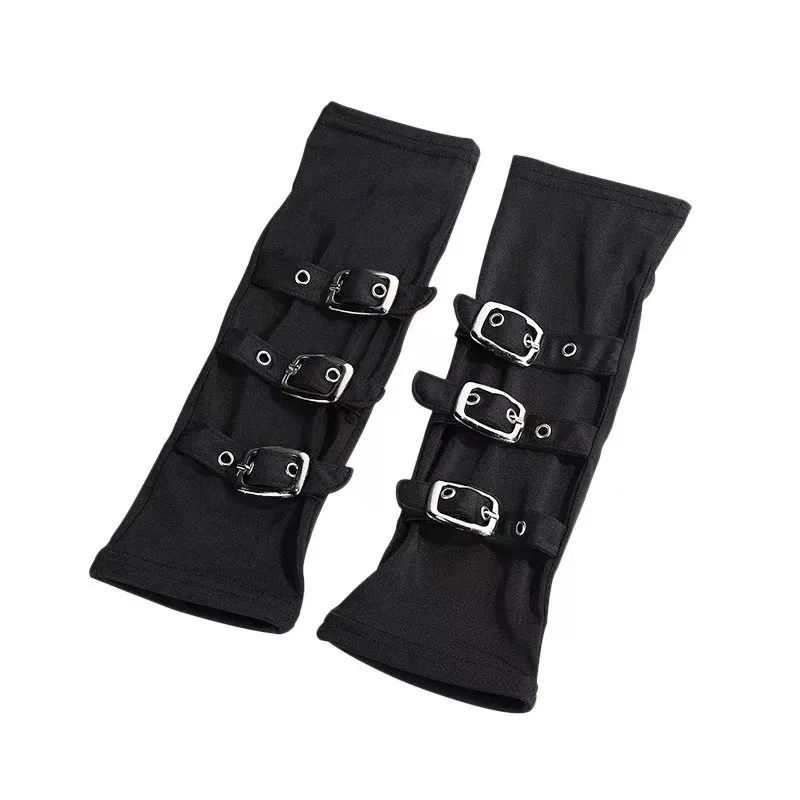 Y2K Subculture Punk Style Metal Buckle Half Finger Gloves Arm Sleeves for Cosplay Convention Wasteland Fashion Sun Protection