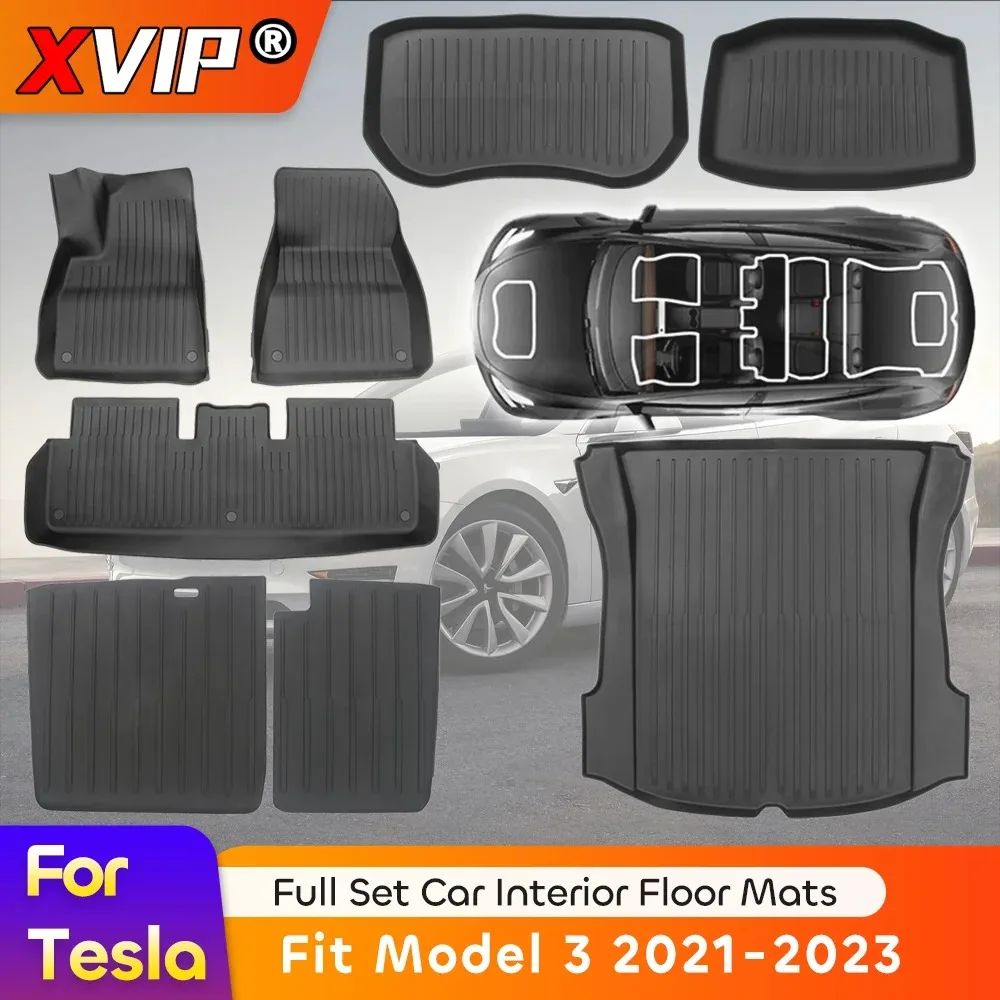 

Коврики напольные XVIP для Tesla Model 3 21-23, коврики для любых погодных условий, передние и задние грузовые, водонепроницаемые Нескользящие, накладки на ножки