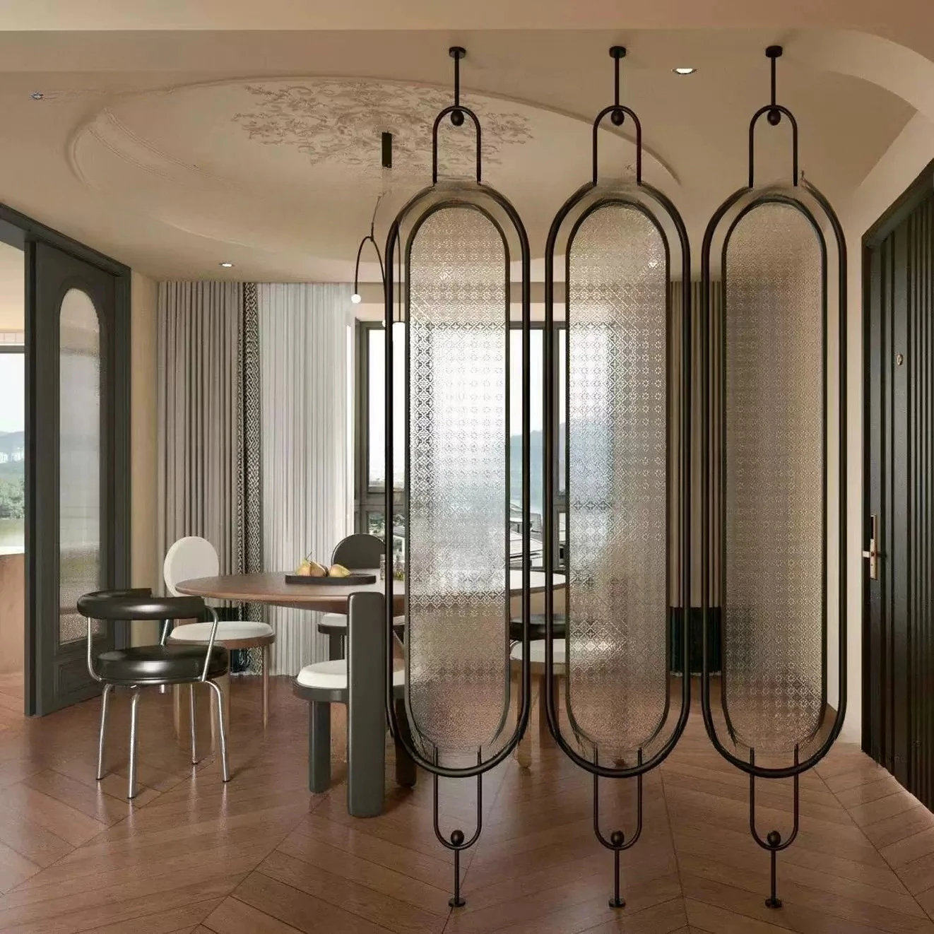 Medieval glass screen partition living room hotel restaurant villa tea room custom entrance wall