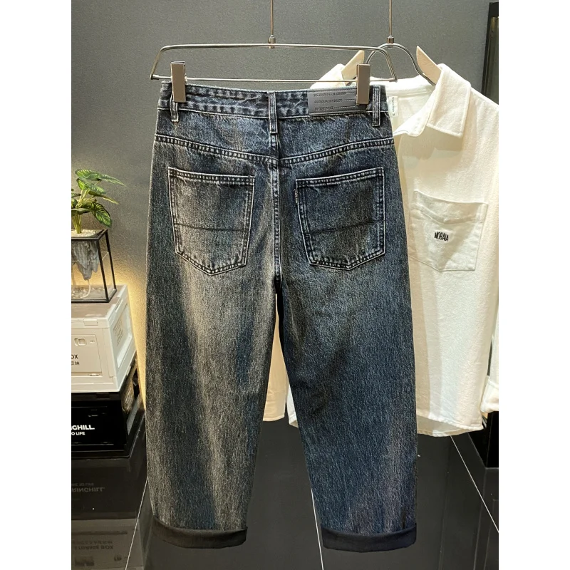Jeans larghi retrò americani di High Street da uomo autunno e inverno nuova tendenza pantaloni a gamba dritta a gamba larga