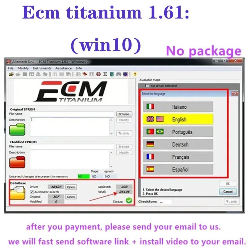 ECM 1.61 TITANIUM, 26000 dengan 18259 + Driver ECM + Driver untuk alat ecu kirim Tautan Unduh + video instalasi windows 10