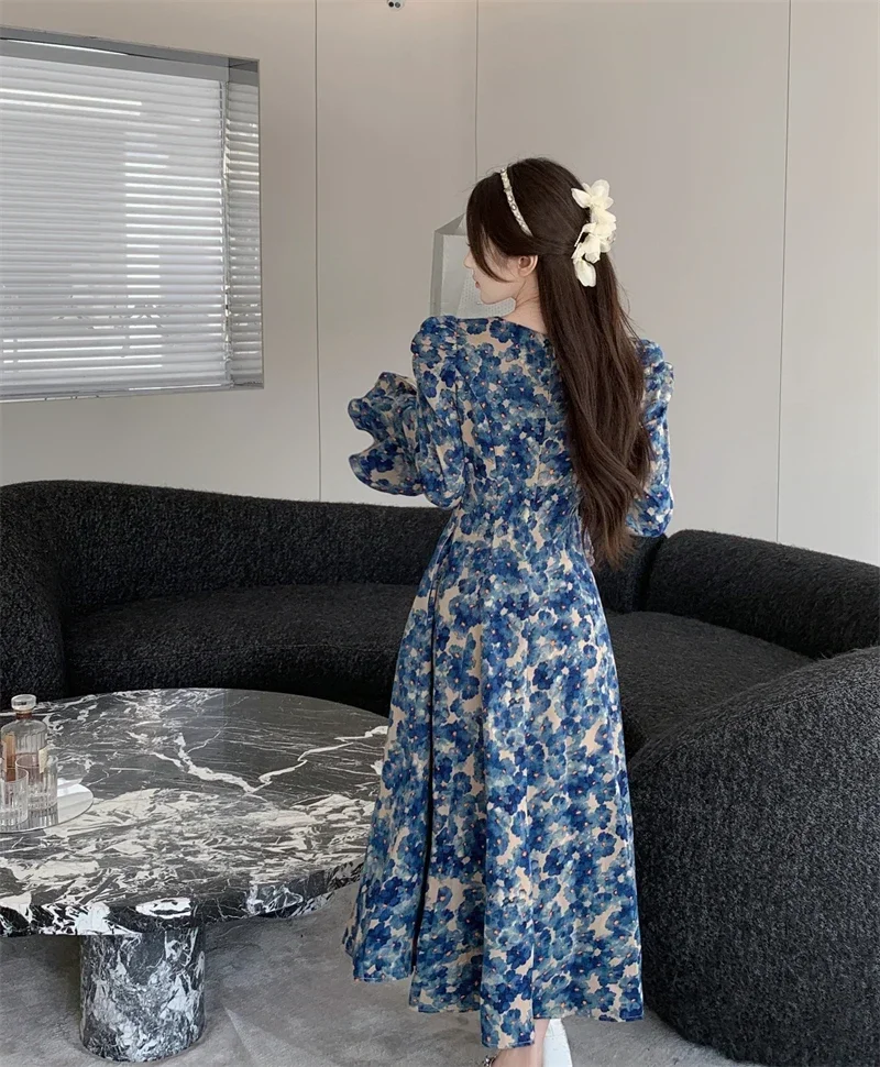 Gagarich 2024 Fashion French Retro Draped Floral Dress Women Spring Autumn Slim A-line Long Sleeve Vintage Lady Vestidos