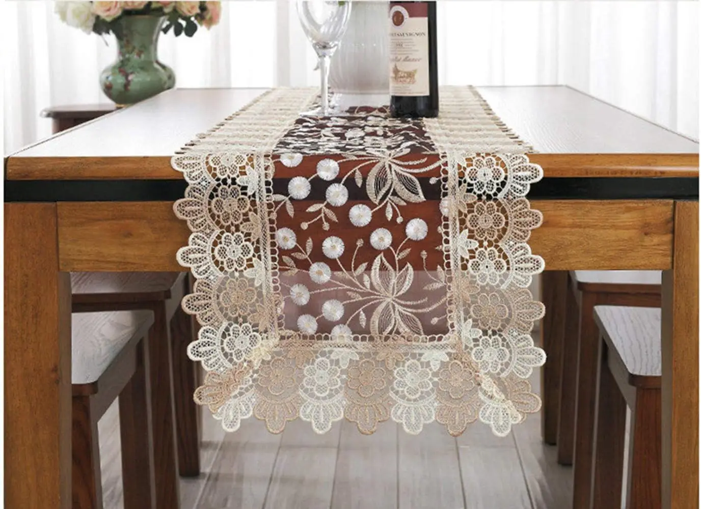 Retro Embroidery TV Table Runner Flower Hollow For Timeless Look Deft Cabinet Piano Cover Tablecloth