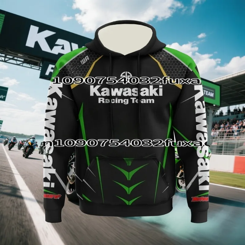 

MOTO 2025 летняя новая толстовка Kawasaki Racing Team, мужская и женская свободная дышащая тонкая быстросохнущая спортивная рубашка на осень/зиму