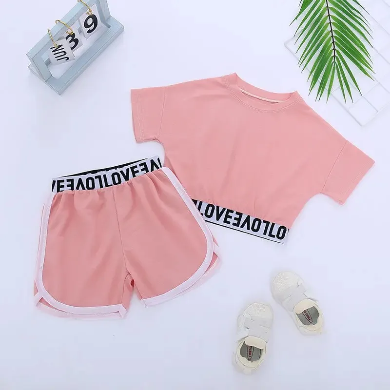 Short sleeved suit for children Summer sportswear for girls New Shorts Casual 2024 kids clothes girls boutique outfits cute 2024