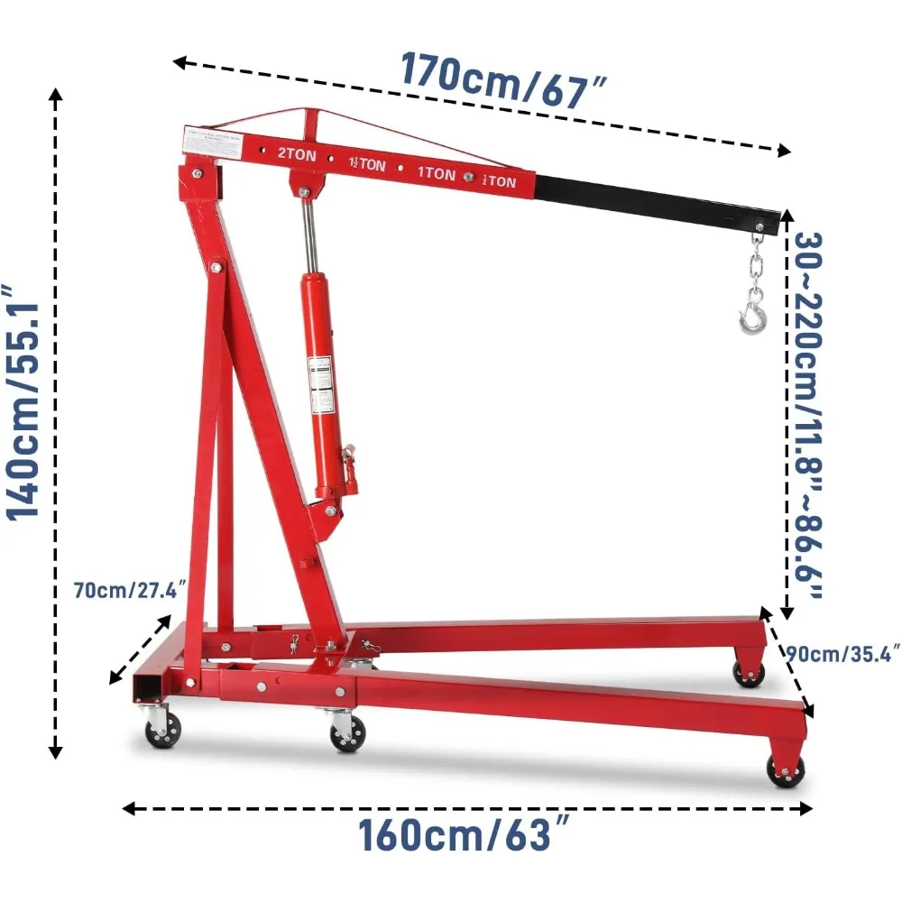 Paranco motore pieghevole Gru idraulica da 2 tonnellate Strumento di sollevamento per camion Cherry Picker Rosso