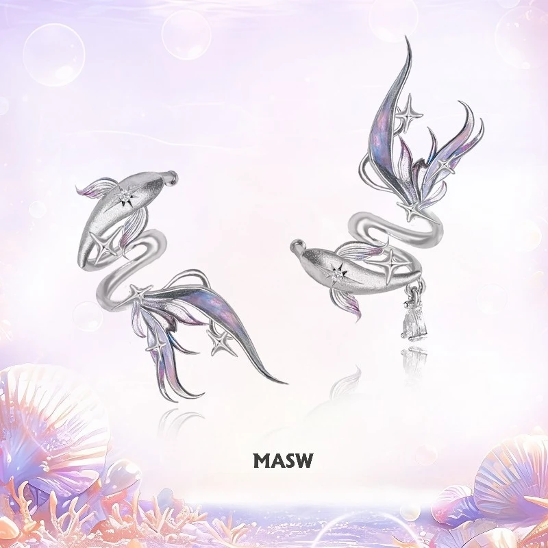 MASW Original Design Simply Luxury Graduated enamel Stars fish Asymmetrical Ear bone clip For Women Party Gifts Fashion Jewelry
