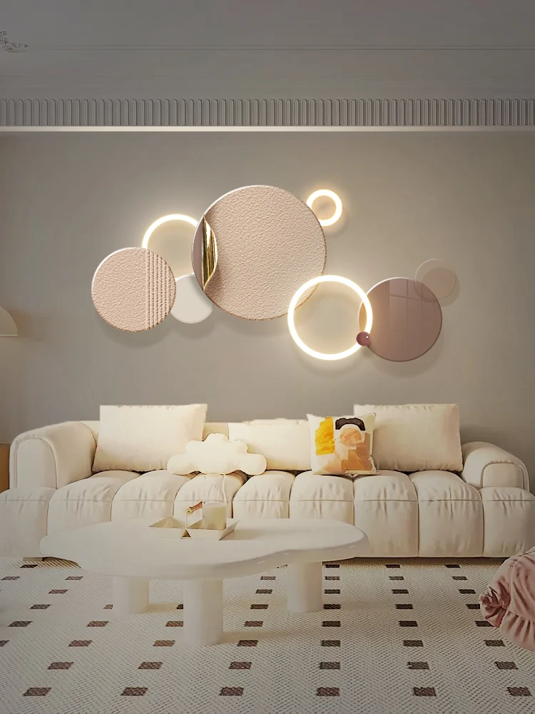 Cream style living room decoration painting wall lamp  Silent sofa background wall LED light hanging painting three-dimensional